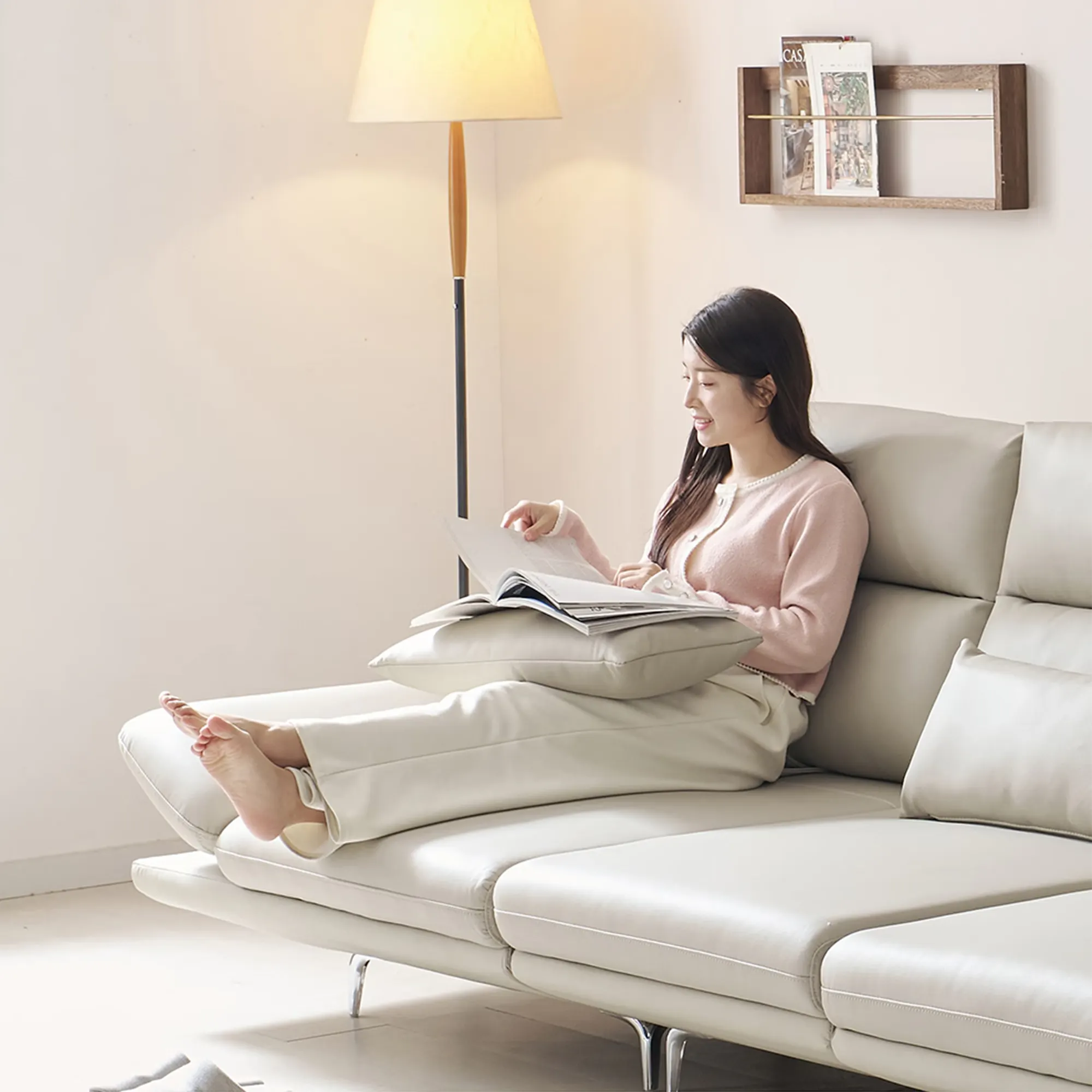 (As-is) Inez 3 Seater Adjustable Sofa - Tan (Faux Leather) - 18