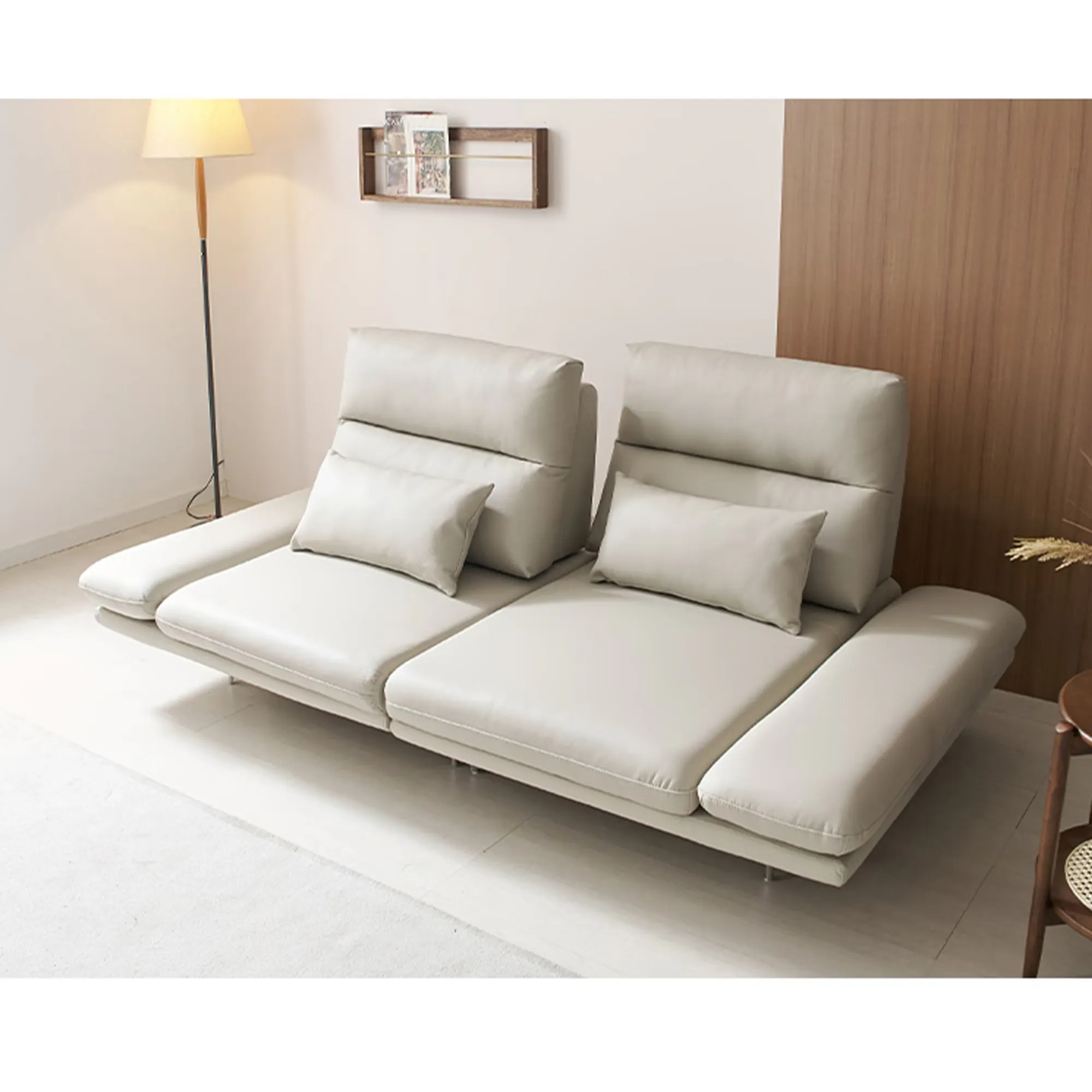 (As-is) Inez 3 Seater Adjustable Sofa - Tan (Faux Leather) - 19