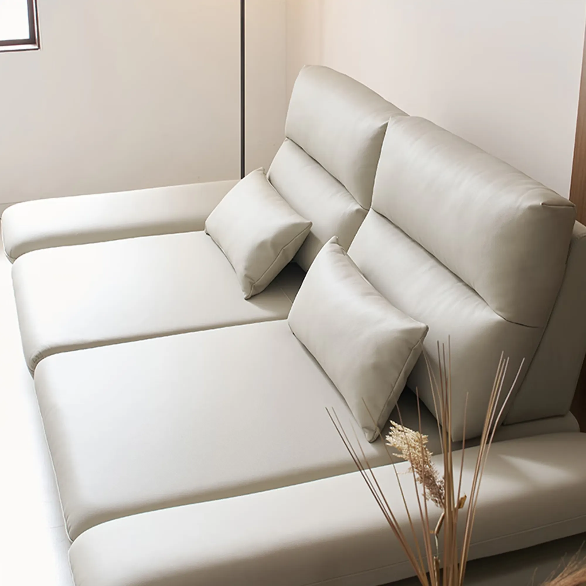 (As-is) Inez 3 Seater Adjustable Sofa - Tan (Faux Leather) - 21