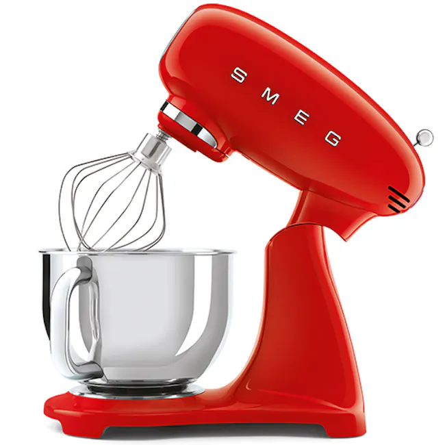 SMEG Stand Mixer Full Colour - Red - 3 - Red electric stand mixer, whisk attachment, modern design, stainless steel bowl