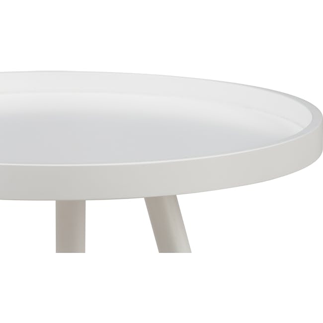 Aiko Queen Bed with Innis Side Table in White - 15 - White, modern, minimalist, round table, sleek design, simple decor