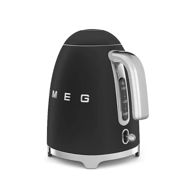 Smeg 1.7L Kettle - Matte Black - 5 - Sleek black electric kettle with "MEG" branding, Modern kitchen appliance with