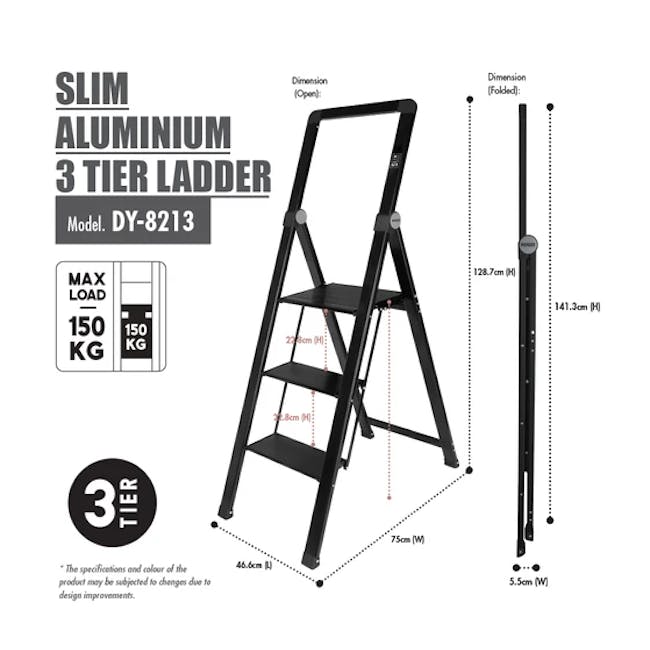 HOUZE Slim Aluminium 3 Tier Ladder - 3