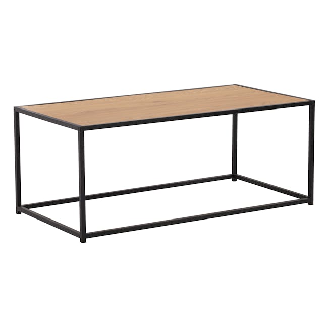 Daniela Coffee Table - 3 - Modern minimalist table with sleek black metal frame, rectangular wooden top, open shelving
