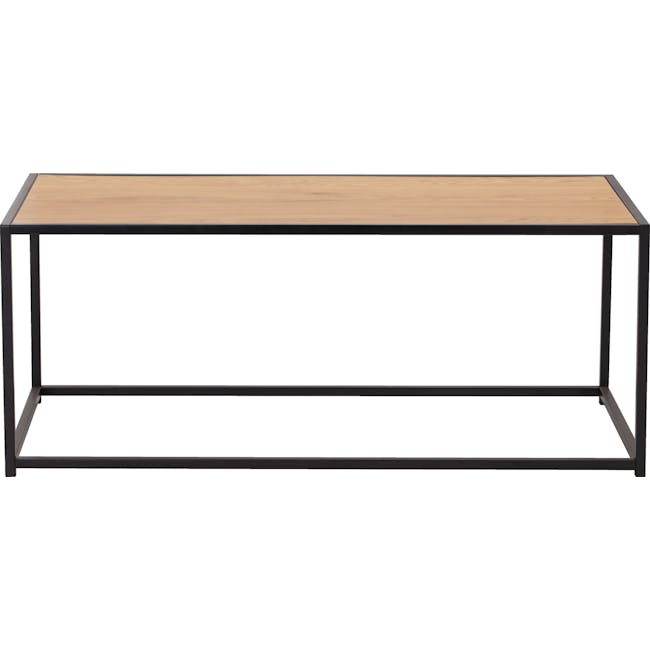 Daniela Coffee Table - 5 - Wooden table with black metal frame, minimalist design, rectangular top surface, clean lines