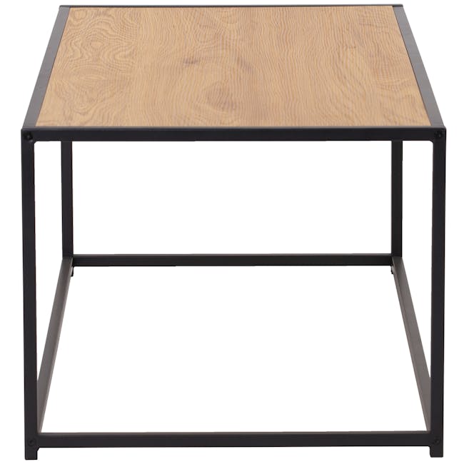 Daniela Coffee Table - 6 - Wooden tabletop with black metal frame, minimalist design, natural wood grain, sturdy