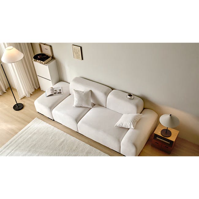 Sono 3 Seater Chaise Sofa - Ivory (Pet Friendly) - 4 - Minimalist living room, modern furniture, white sectional sofa, soft