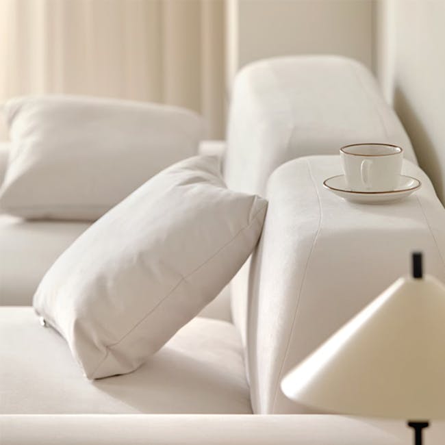 Sono 3 Seater Chaise Sofa - Ivory (Pet Friendly) - 9 - White sofa, minimalist decor, soft lighting, cozy atmosphere, white