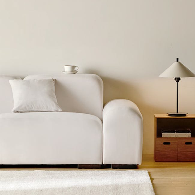 Sono 3 Seater Chaise Sofa - Ivory (Pet Friendly) - 19 - White sofa, minimalist decor, soft lighting, cozy atmosphere, modern