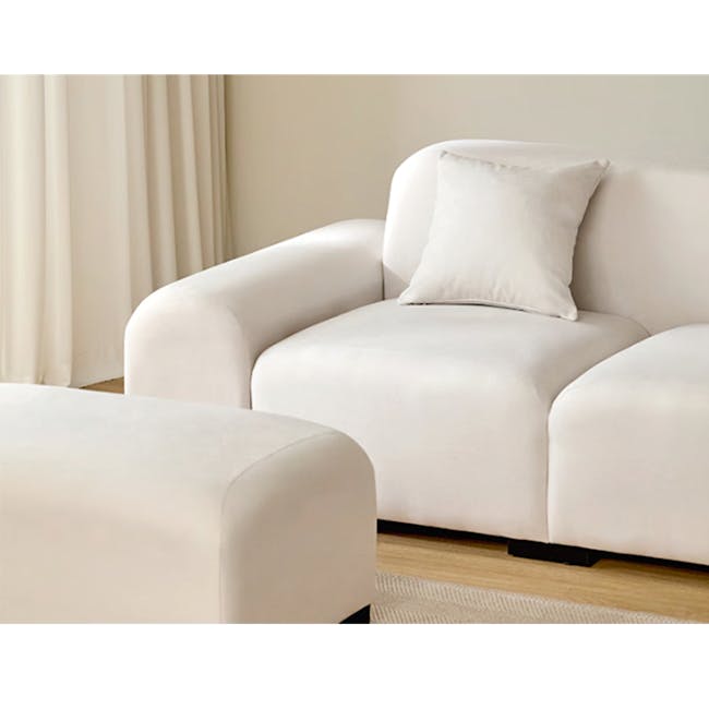 Sono 3 Seater Chaise Sofa - Ivory (Pet Friendly) - 11 - Cream-colored, modern, minimalist, cozy living room, soft lighting