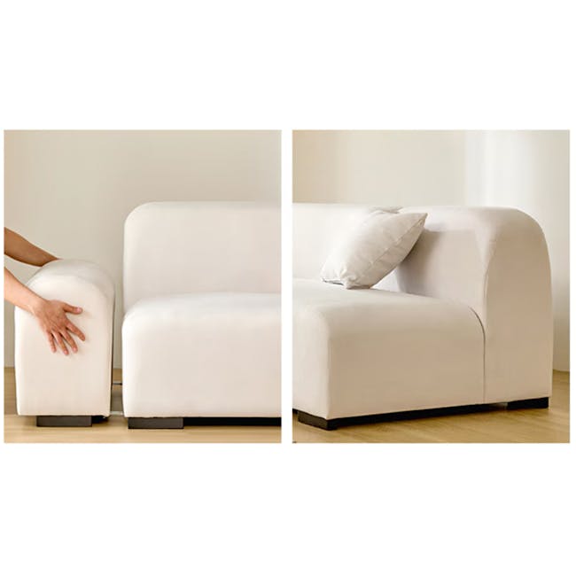 Sono 3 Seater Chaise Sofa - Ivory (Pet Friendly) - 10 - Sleek and modern design with smooth curves, Comfortable seating with