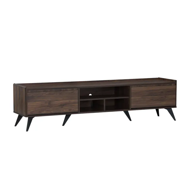 Maxton TV Console 1.8m - 5 - Dark wood TV cabinet, sleek design, modern furniture, minimalist style, open shelving, built-in