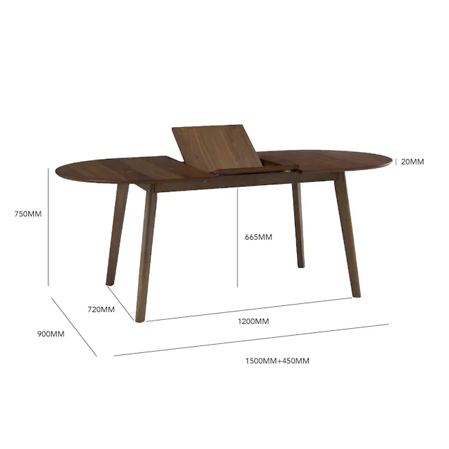 Werner Oval Extendable Dining Table 1.5m-2m - Walnut - 9 - Wooden table, 750mm height, 665mm width, 1200mm depth, 1500mm +