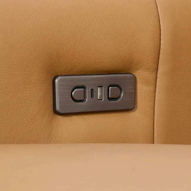 Clyde 4 Seater Power Recliner Sofa - Oslo Tan (Top Grain Leather) - Zero Wall - 12 - Leather surface, USB port, metallic