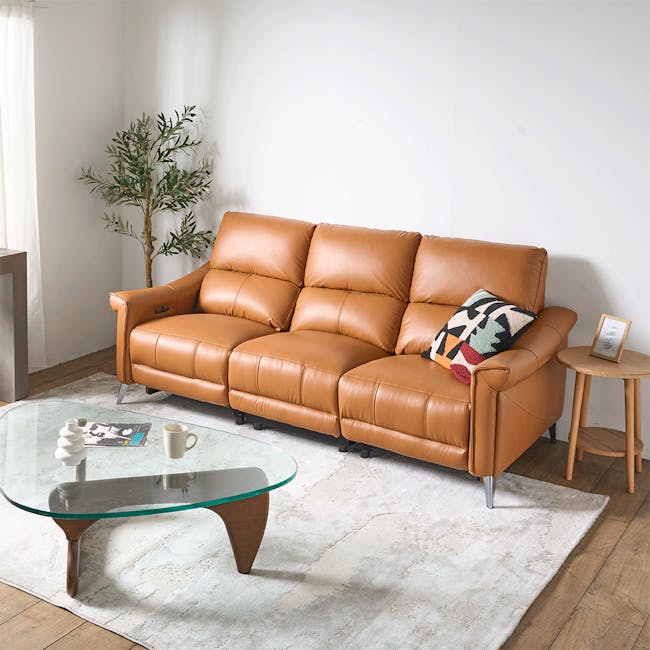 Strato 3 Seater Power Recliner Sofa - Crimson Tan (Top Grain Leather) - Zero Wall - 2