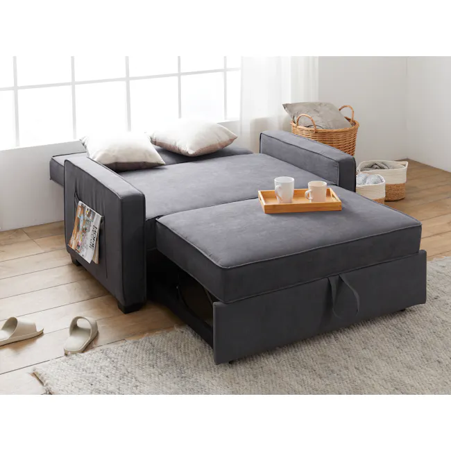 Arturo 2 Seater Sofa Bed - Anthracite - 2 - Grey sofa, modern design, comfortable cushions, wicker basket, cozy atmosphere