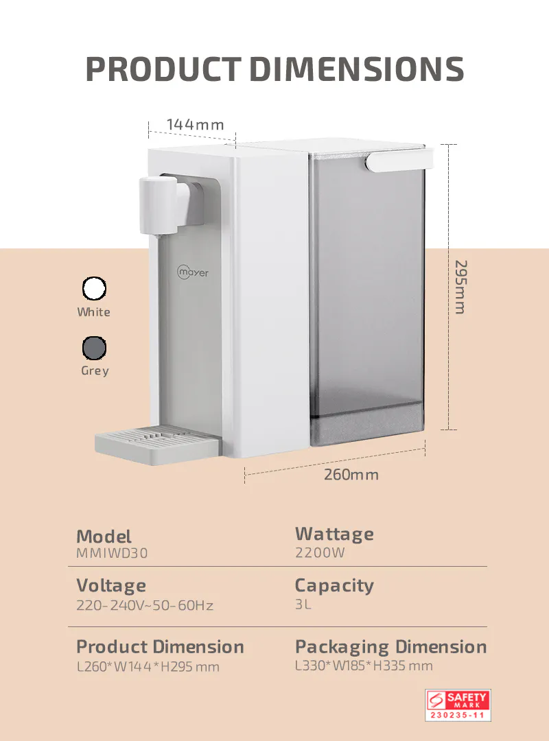 Mayer 3L Instant Heating Water Dispenser with Filter MMIWD30-BY - Grey - 9