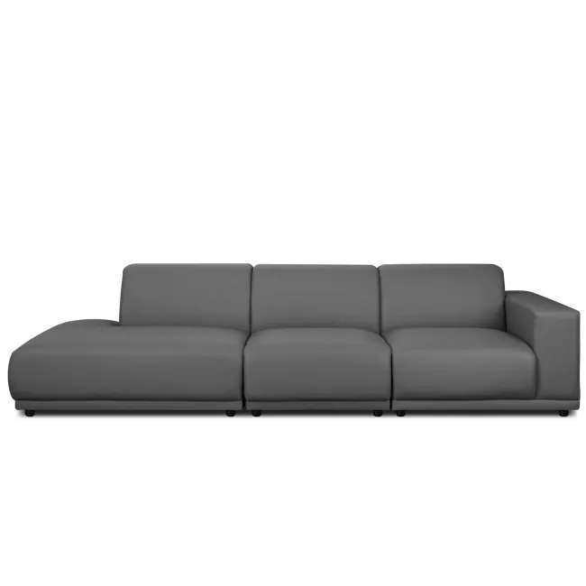 Milan 4 Seater Extended Sofa - Smokey Grey (Faux Leather) - 9 - Grey modern sofa, sleek design, comfortable seating