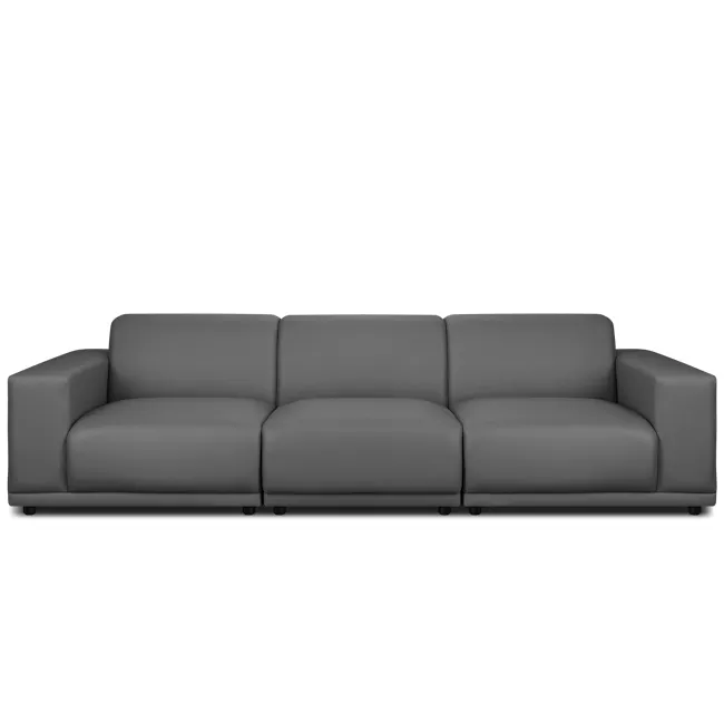 Milan 4 Seater Sofa - Smokey Grey (Faux Leather) - 1 - Grey upholstered sectional sofa, modern design, sleek lines