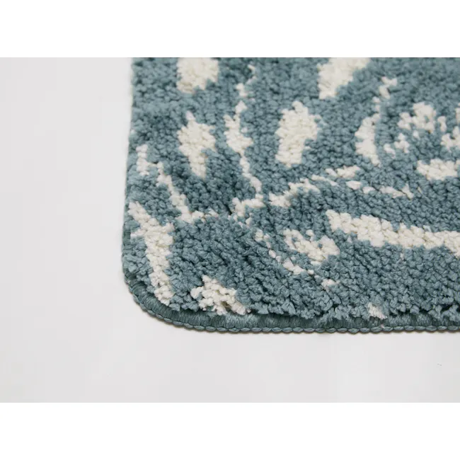 Tropical Runner Rug - Monstera - 4 - Soft, textured, blue and white patterned rug, cozy throw blanket, fluffy fabric