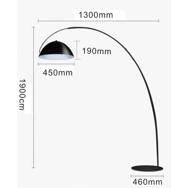 Jimmi Arched Floor Lamp - 7 - Adjustable ceiling light fixture with curved design, Black dome-shaped lamp with integrated