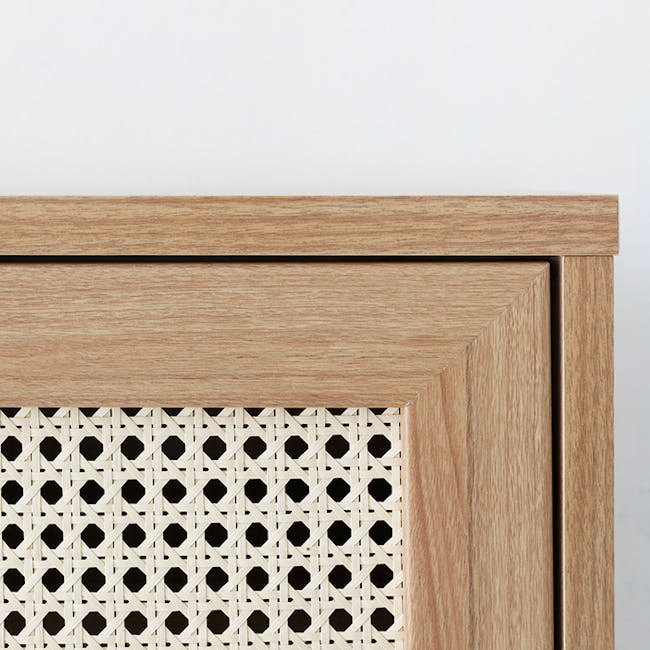 Belig 6 Door Rattan Tall Cabinet 0.9m - 7 - Wooden cabinet with intricate lattice design, light brown finish, smooth