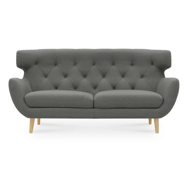 Agatha 3 Seater Sofa - Granite Grey - 8 - Grey upholstered armchair, modern design, tufted upholstery, wooden legs