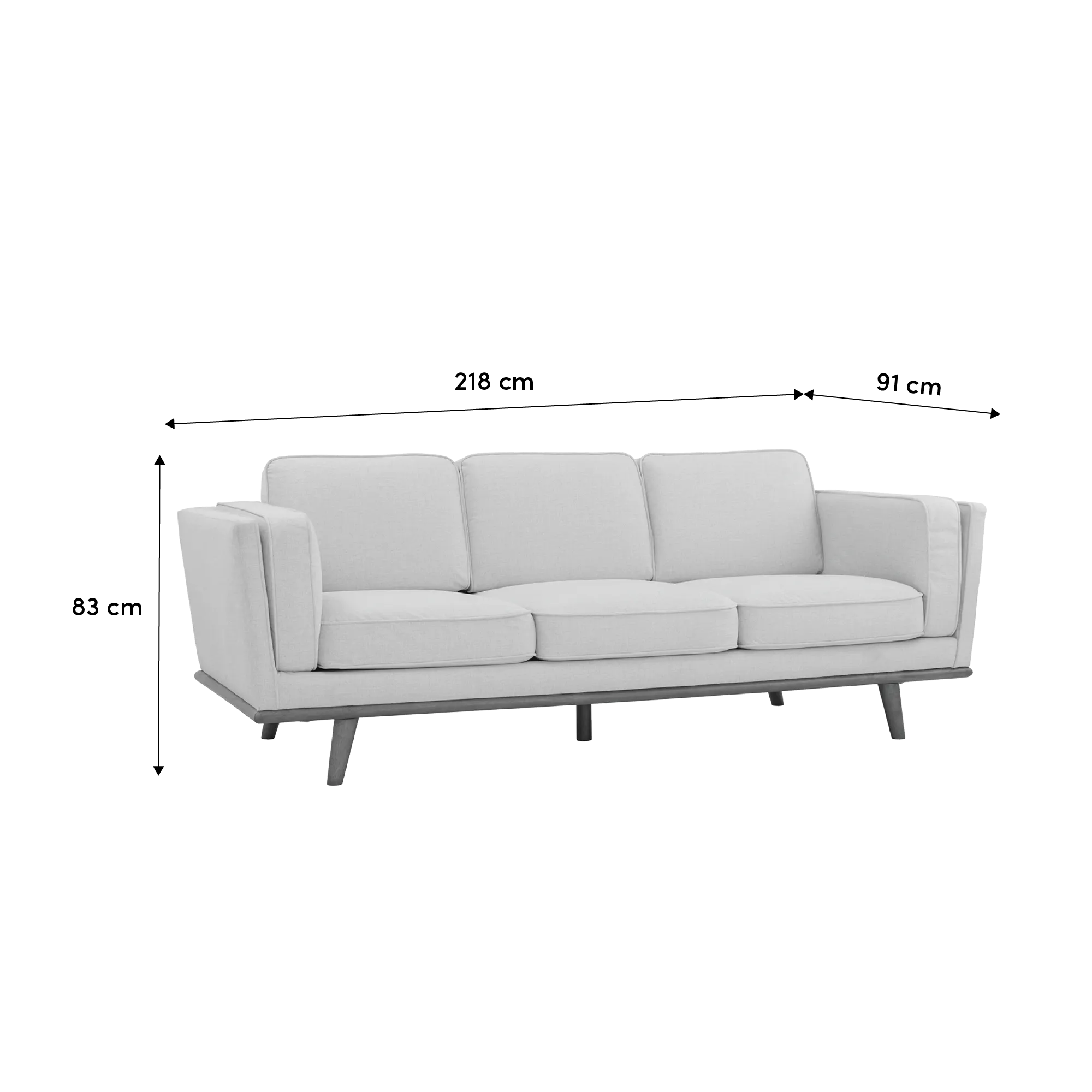 Carter 3 Seater Sofa - Milk Oak, Light Grey (Fabric) - 13 - Modern white sectional sofa, 218 cm in height, 91 cm in width