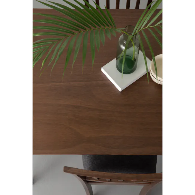 Charmant Dining Table 1.1m - Cocoa - 4 - Wooden table, green glass vase, indoor setting, indoor plants, indoor furniture