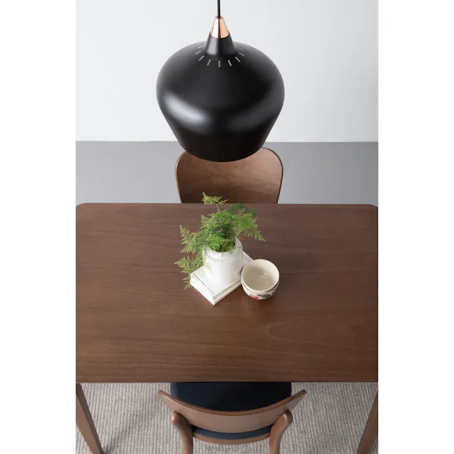 Charmant Dining Table 1.1m - Cocoa - 6 - modern dining room setup, minimalist decor, wooden table, black pendant light