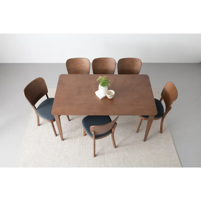 Charmant Dining Table 1.1m - Cocoa - 17 - Wooden dining table, minimalist design, modern chairs, light gray carpet, white