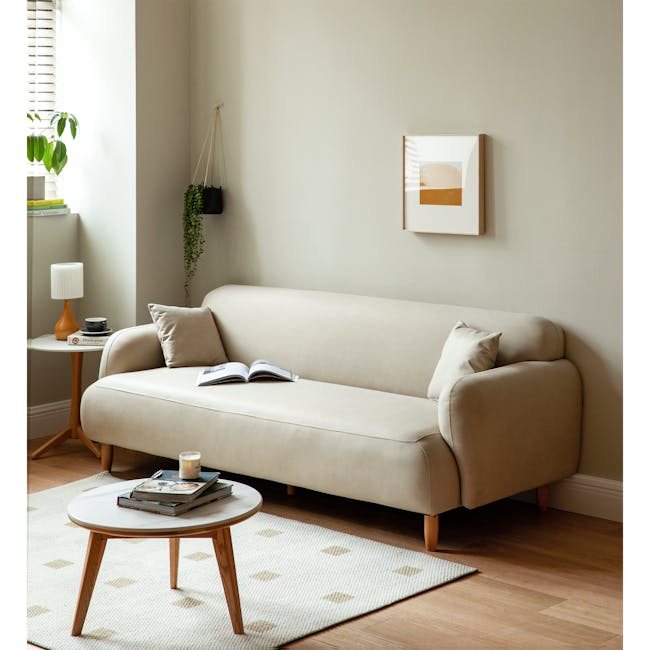 Miko 2 Seater Sofa - Rice White (Pet Friendly) - 7 - Modern minimalist living room, cozy sofa, beige sectional, natural