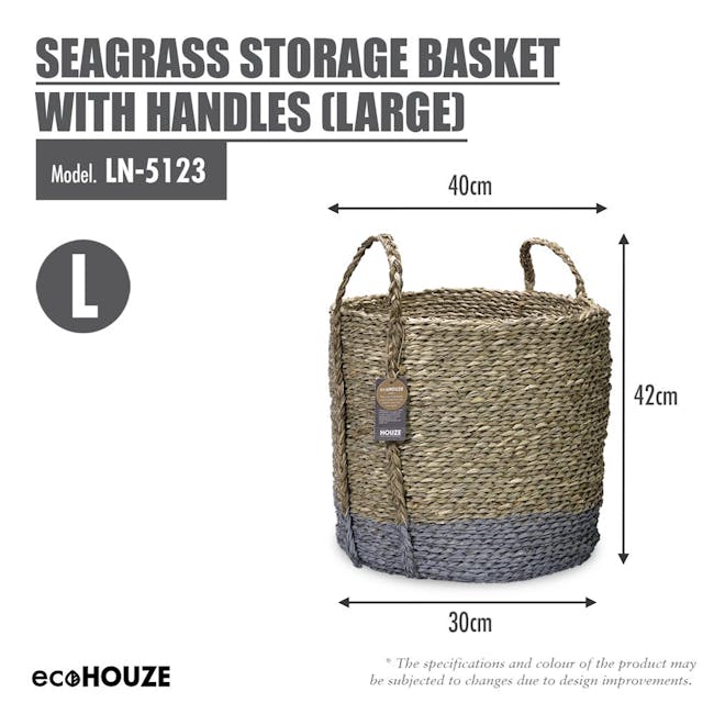 ecoHOUZE Seagrass Storage Basket With Handles - Grey (3 Sizes) - 3