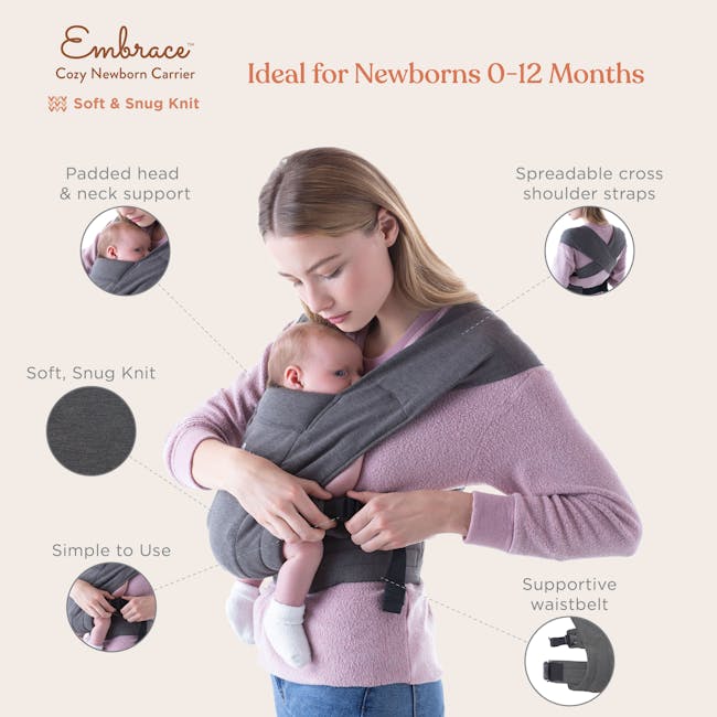 Ergobaby Embrace Newborn Baby Carrier - Pure Black - 4