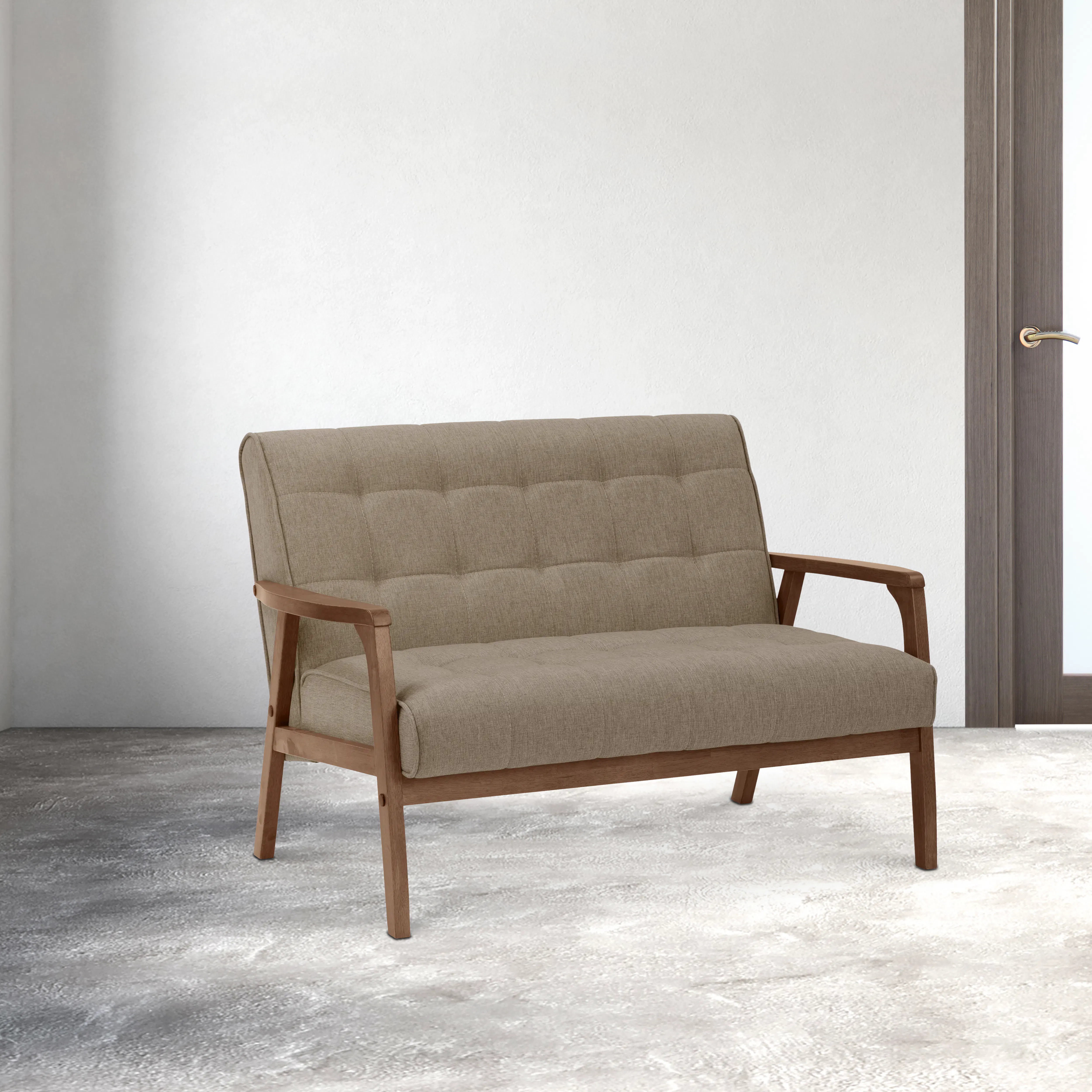 Tucson 2 Seater Sofa - Cocoa, Chestnut (Fabric) - 9 - Modern minimalist sofa, light beige fabric, wooden frame, sleek