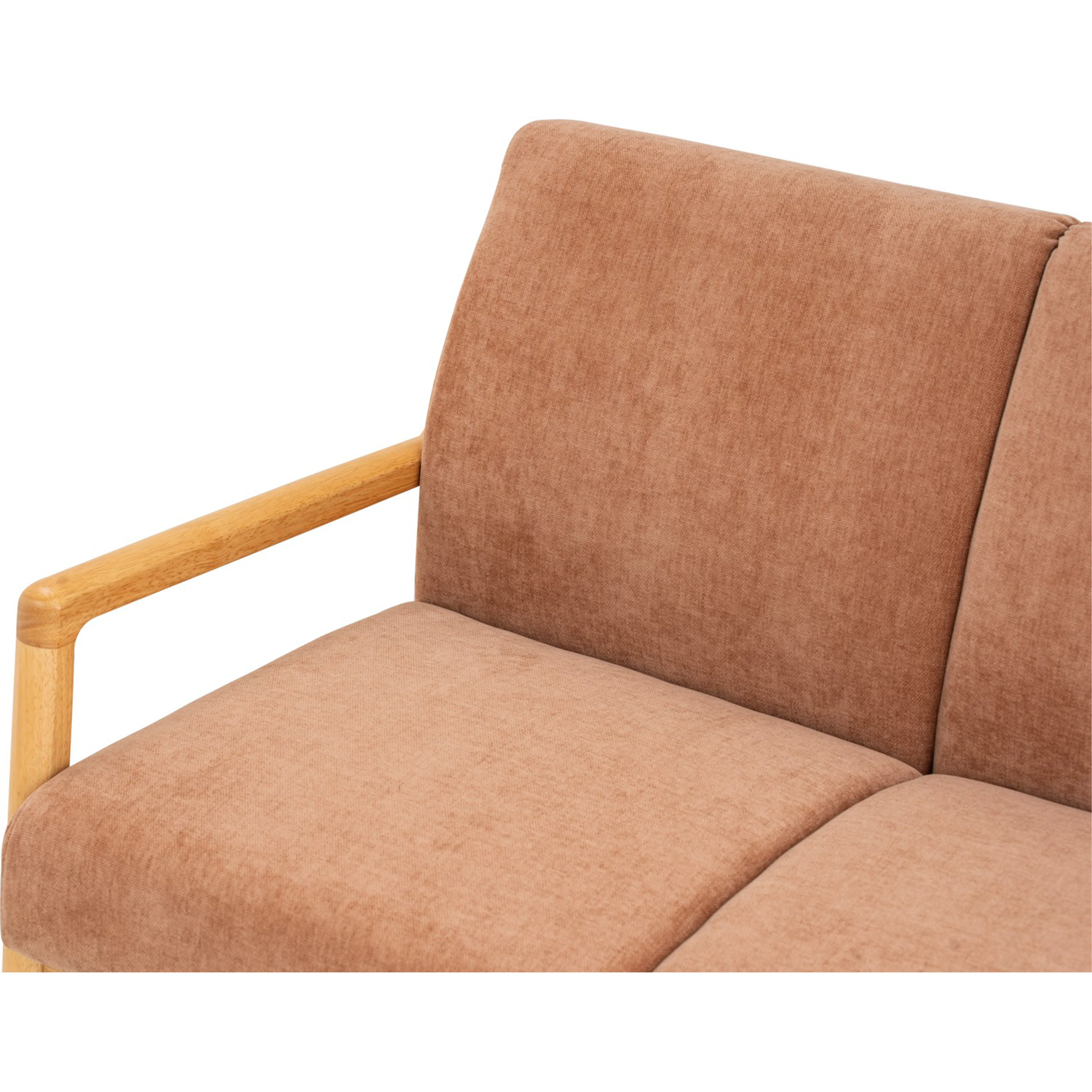Mendo 2 Seater Sofa - Coral (Fabric) - 9 - Brown upholstered chair, wooden armrest, fabric upholstery, cushioned seat