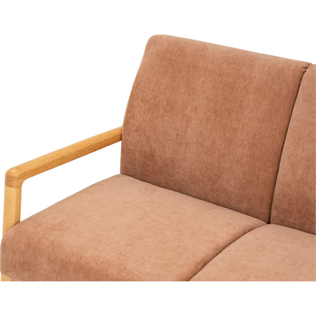Mendo 3 Seater Sofa - Coral (Fabric) - 10 - Brown upholstered chair, wooden armrest, fabric upholstery, cushioned seat