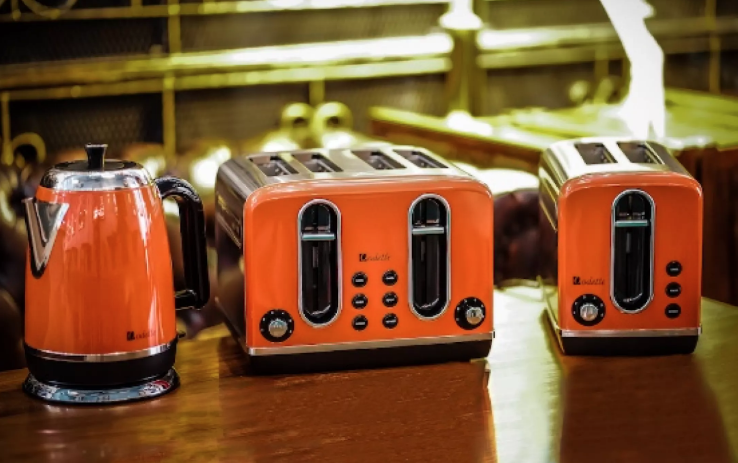 orange electric kettle and toaster