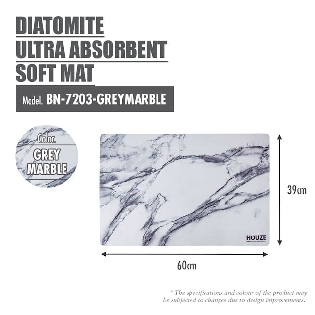 HOUZE Diatomite Ultra Absorbent Soft Mat - Grey Marble - 6