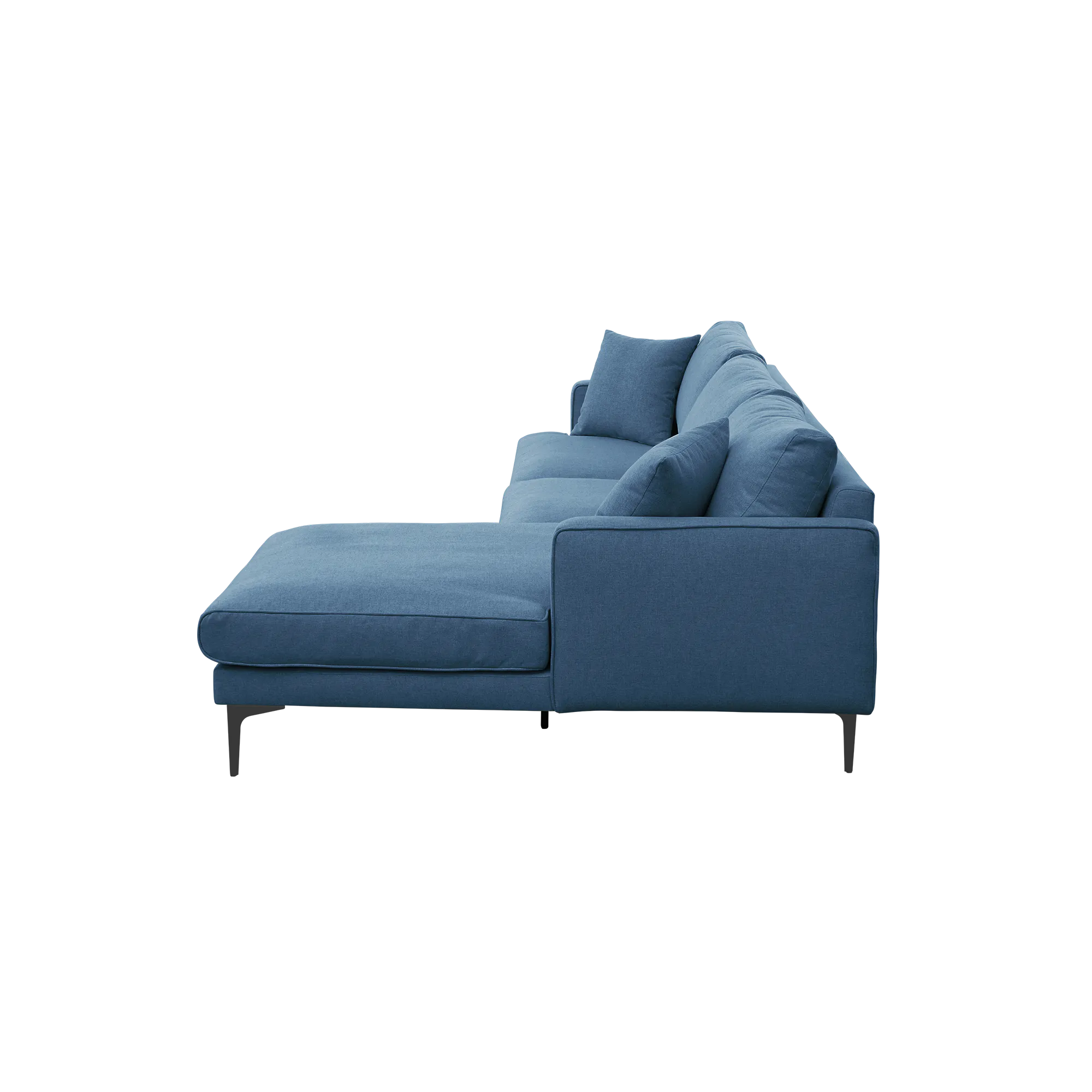 Declan L-Shaped Sofa - Walnut, Blue - 28 - Modern blue sofa, minimalist design, soft fabric upholstery, plush cushions