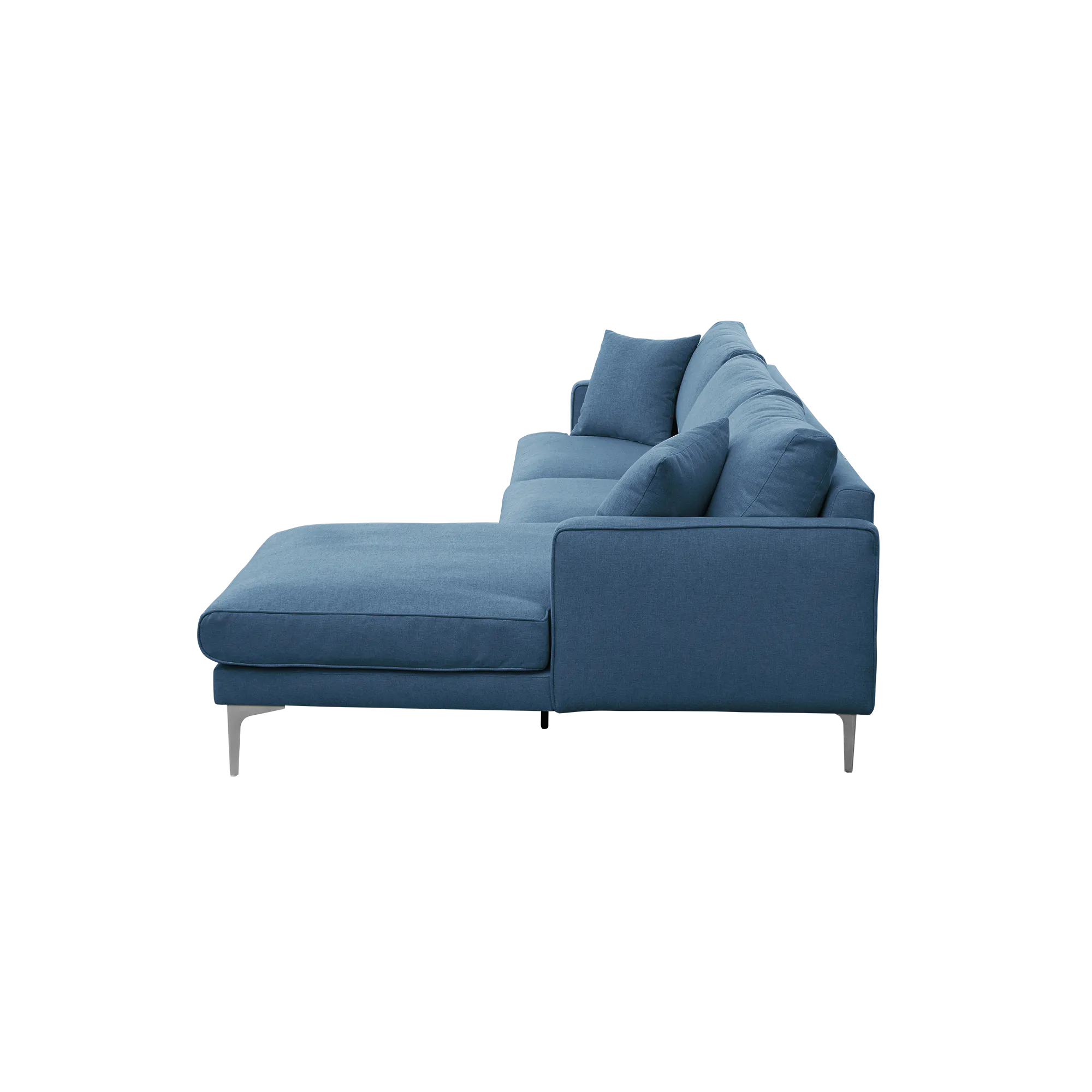 Declan L-Shaped Sofa - Walnut, Blue - 29 - Modern blue sofa, minimalist design, soft fabric upholstery, contemporary style
