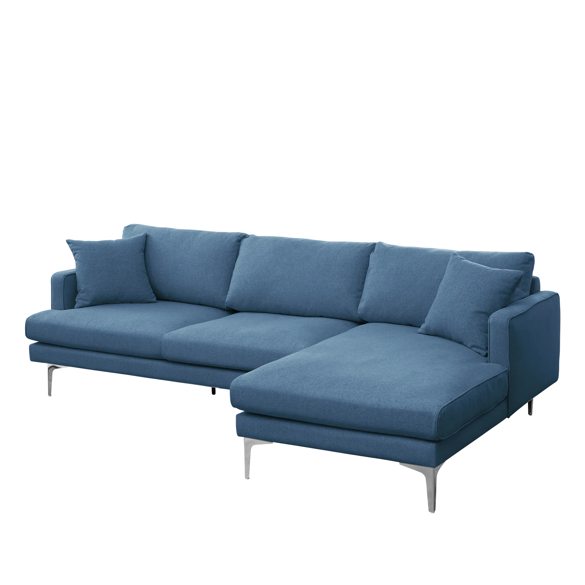 Declan L-Shaped Sofa - Walnut, Blue - 39 - Modern blue sofa, minimalist design, upholstered fabric, geometric pattern, sleek