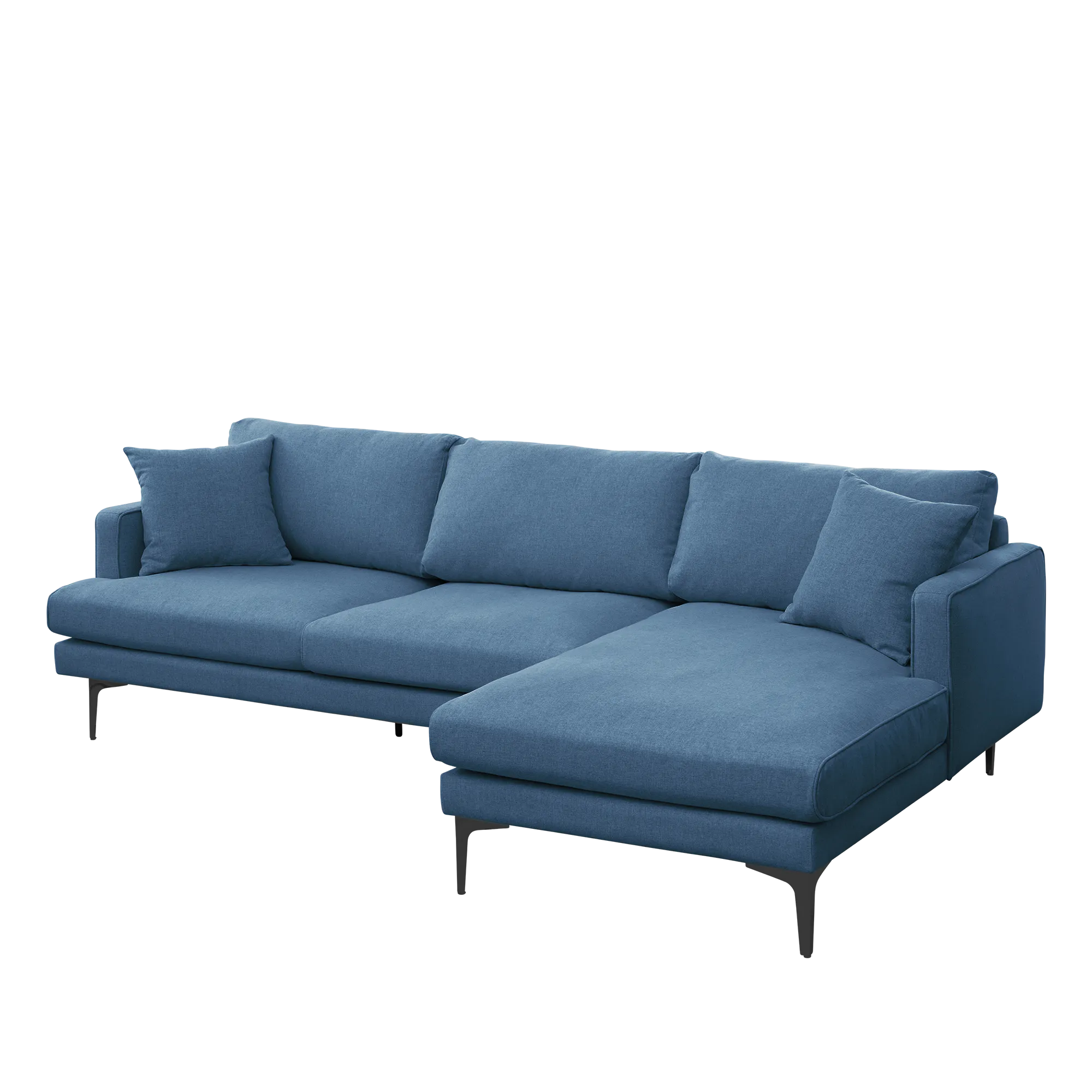 Declan L-Shaped Sofa - Walnut, Blue - 38 - Modern blue sofa, sleek design, comfortable cushions, contemporary style