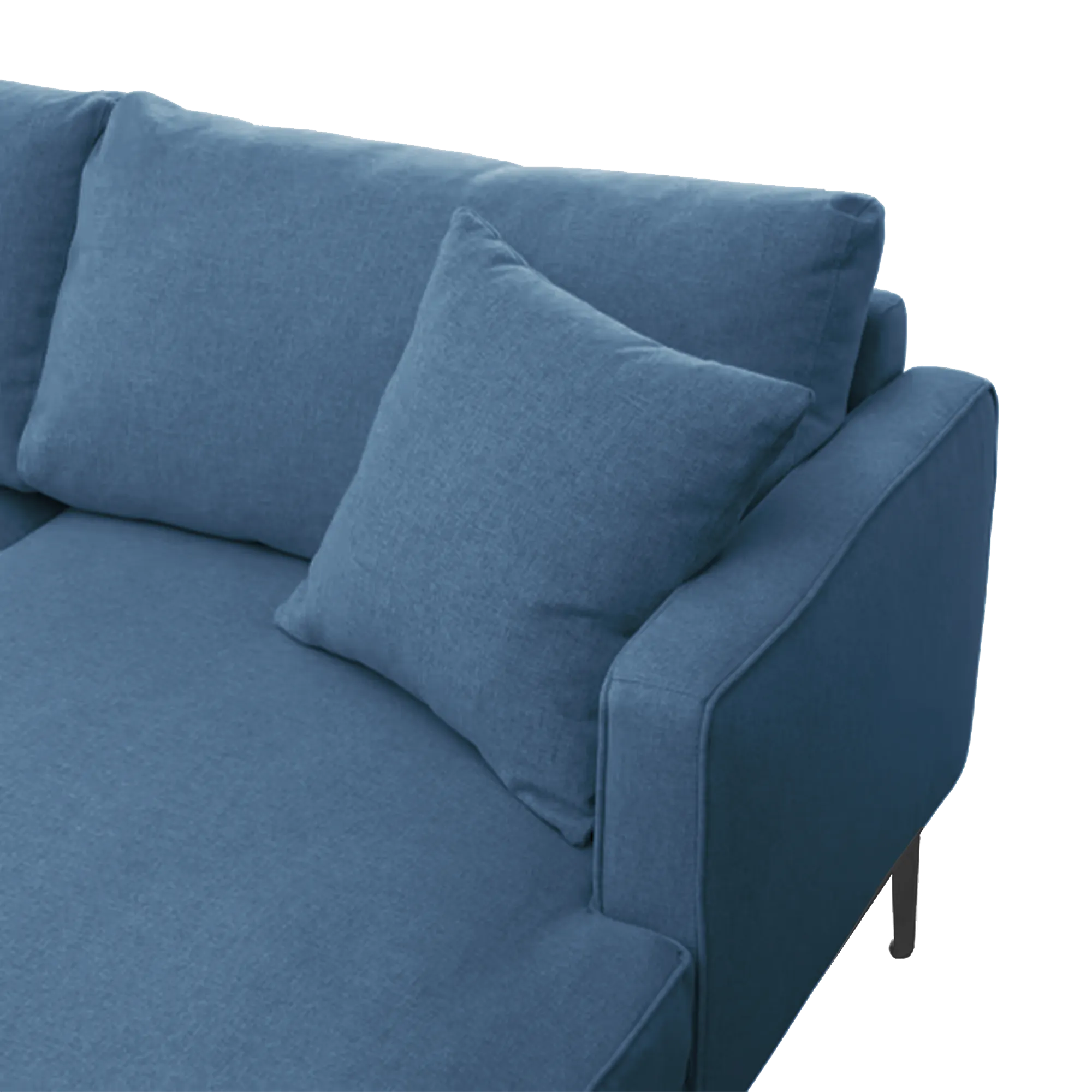 Declan L-Shaped Sofa - Walnut, Blue - 35 - Blue upholstered sofa, modern design, textured fabric, plush cushions, armrests