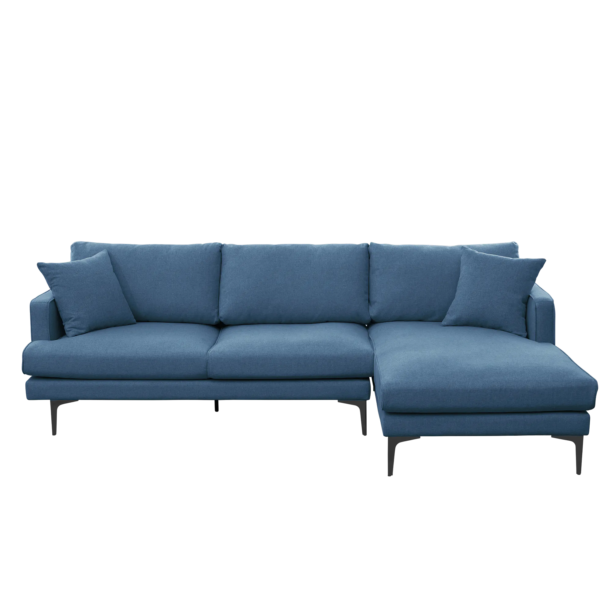 Declan L-Shaped Sofa - Walnut, Blue - 20 - Modern blue sectional sofa, sleek design, comfortable cushions, navy blue