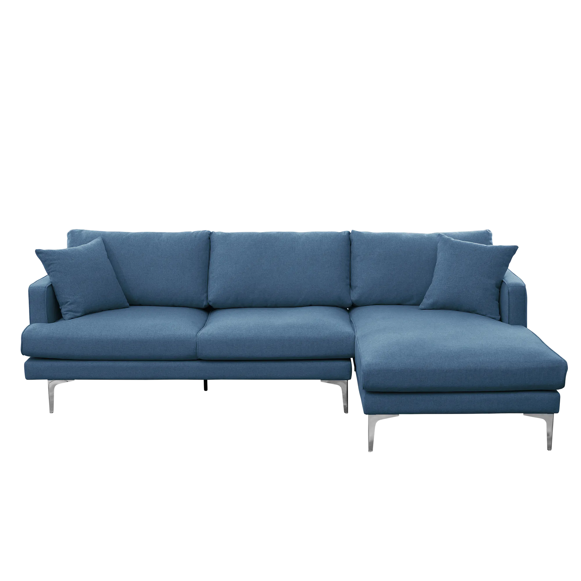 Declan L-Shaped Sofa - Walnut, Blue - 42 - Modern blue sectional sofa, sleek design, comfortable cushions, minimalist decor