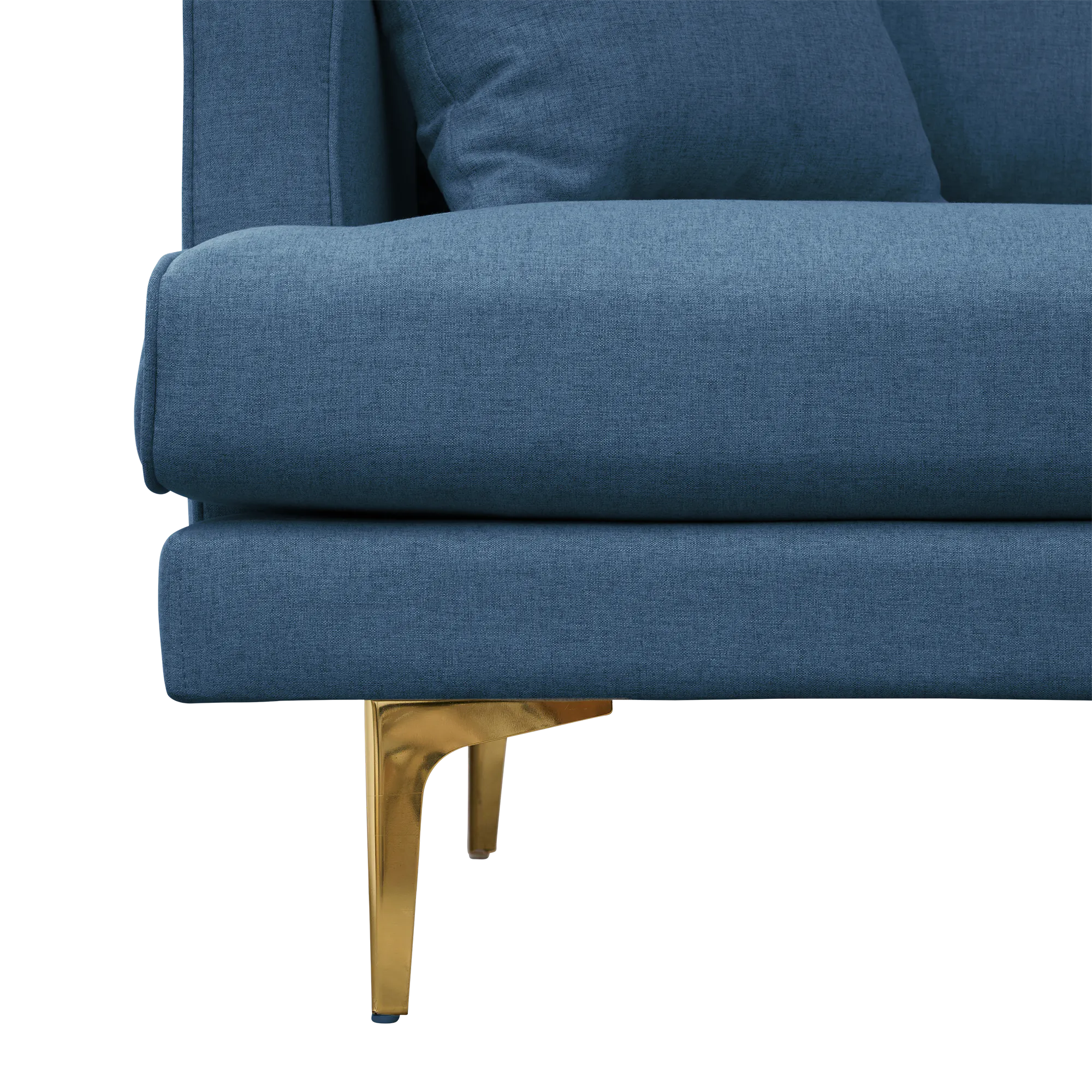 Declan L-Shaped Sofa - Walnut, Blue - 31 - Blue upholstered chair, textured fabric, modern design, gold legs, minimalist