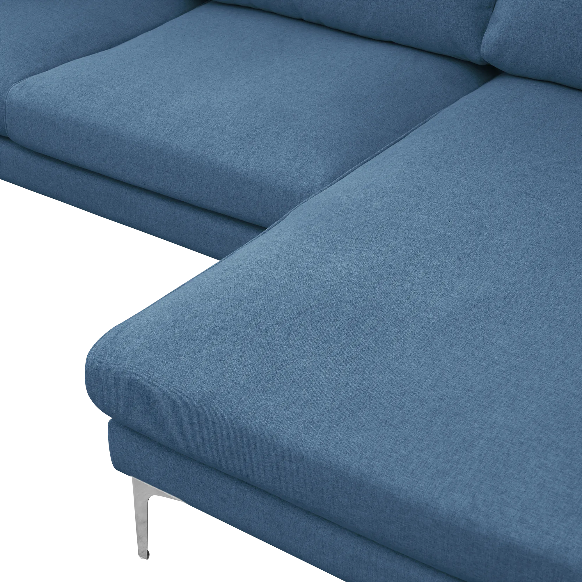 Declan L-Shaped Sofa - Walnut, Blue - 26 - Blue upholstered sofa, modern design, textured fabric, soft cushions, minimalist
