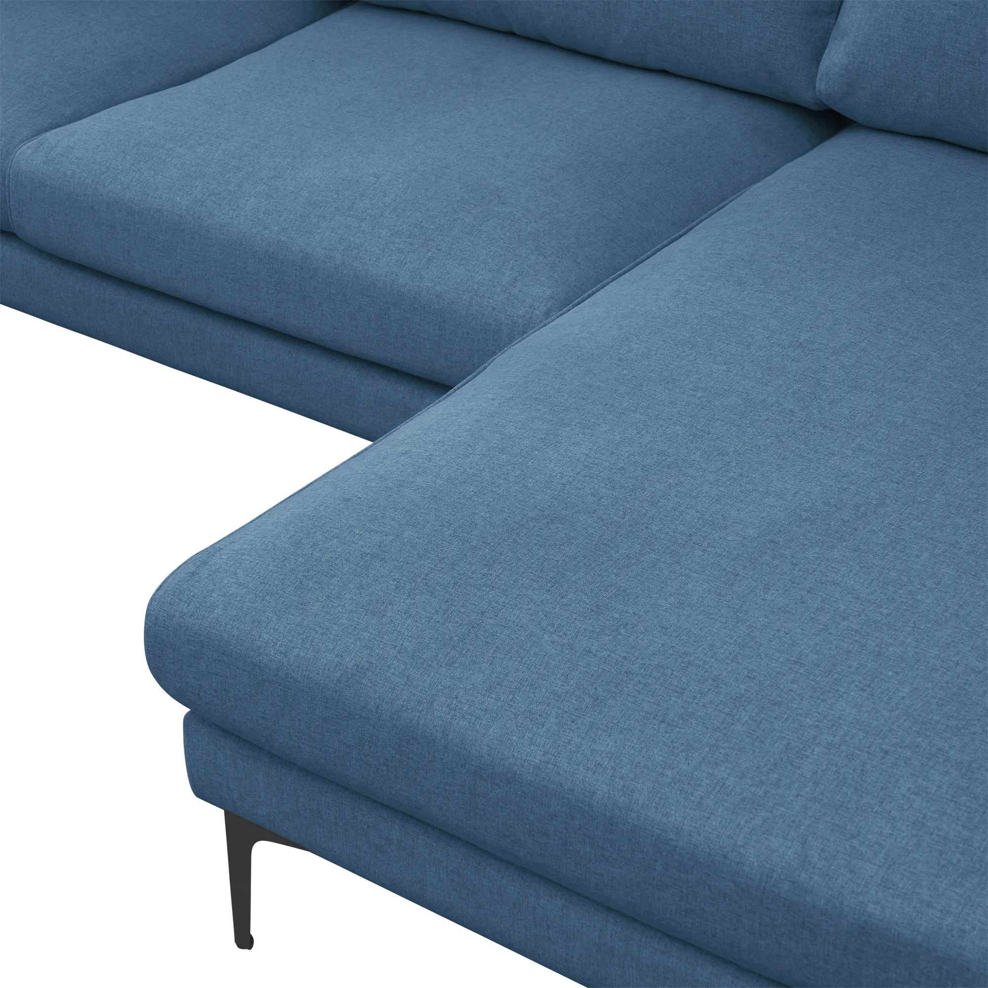 Declan L-Shaped Sofa - Walnut, Blue - 27 - Blue upholstered sofa, modern design, textured fabric, soft cushions, minimalist