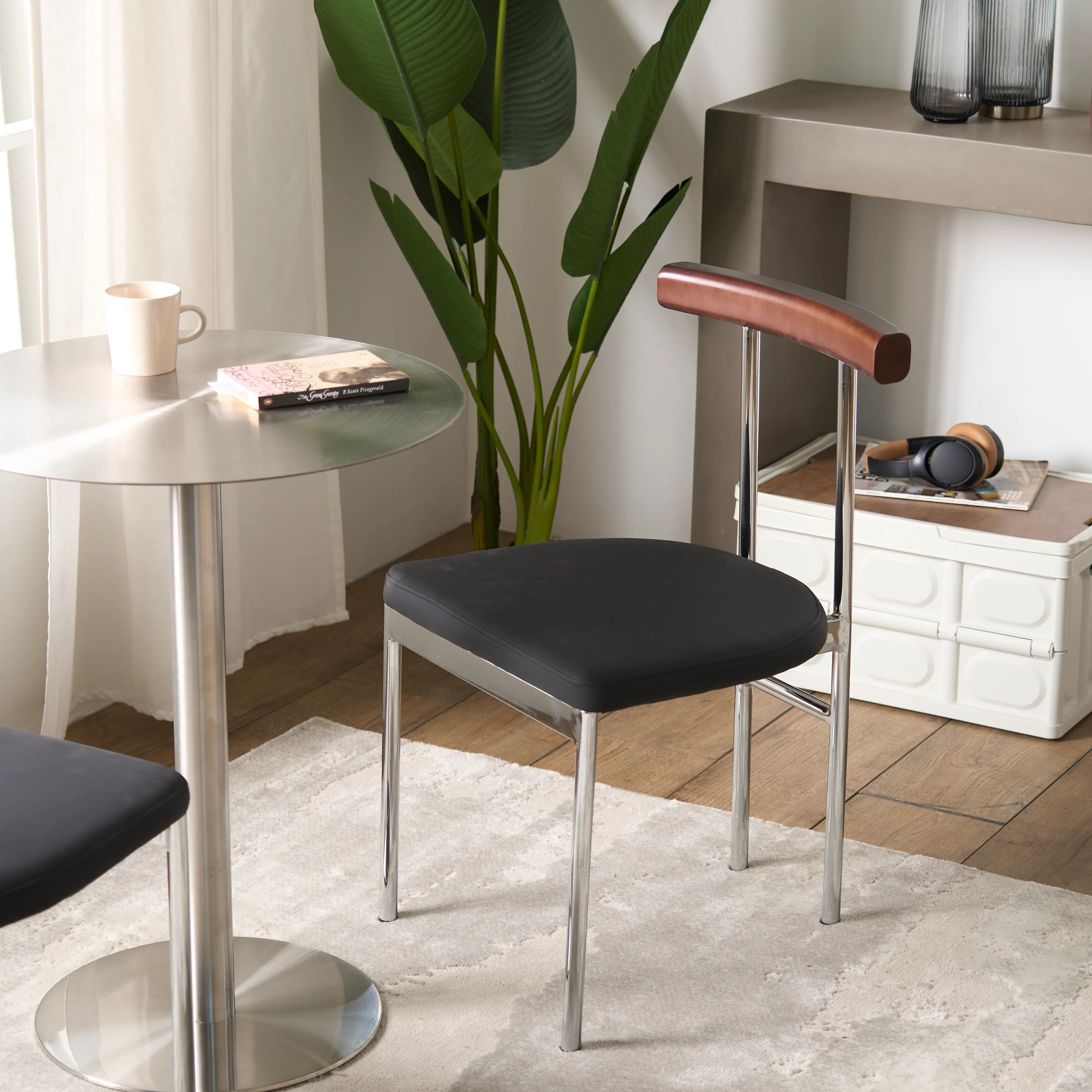 (As-is) Vincent Chair - Walnut, Black (Faux Leather) - 9